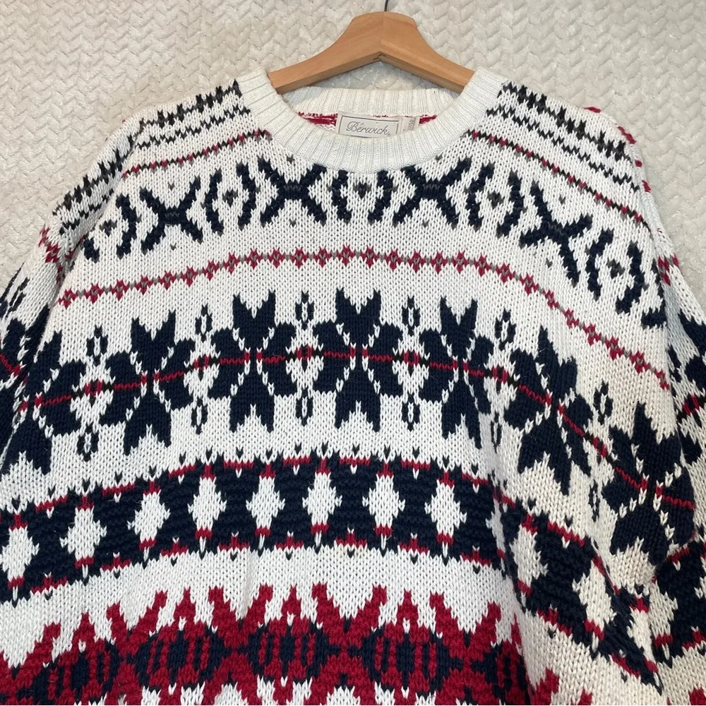 Berwick White Red Blue Vintage 90s Knit Grandpa Fair Isle Sweater Men's‎ Medium